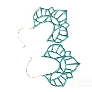 Big aqua leaf dangle earrings